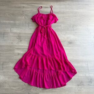 Forever21 fuchsia pink sleeveless tiered midi dress - self-tie belt - size small